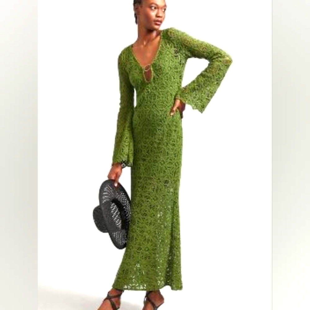 NWT Anthropologie Bell Sleeve Crochet Dress